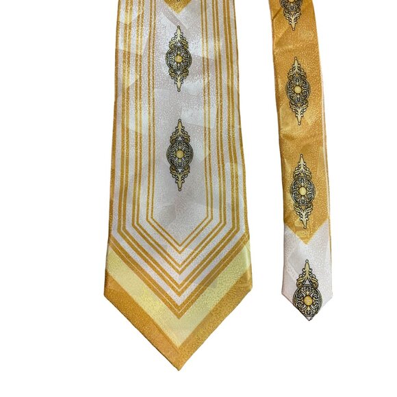 Fratello Mens Neck Tie Yellow White Geometric Work Dad Tie - Picture 2 of 6